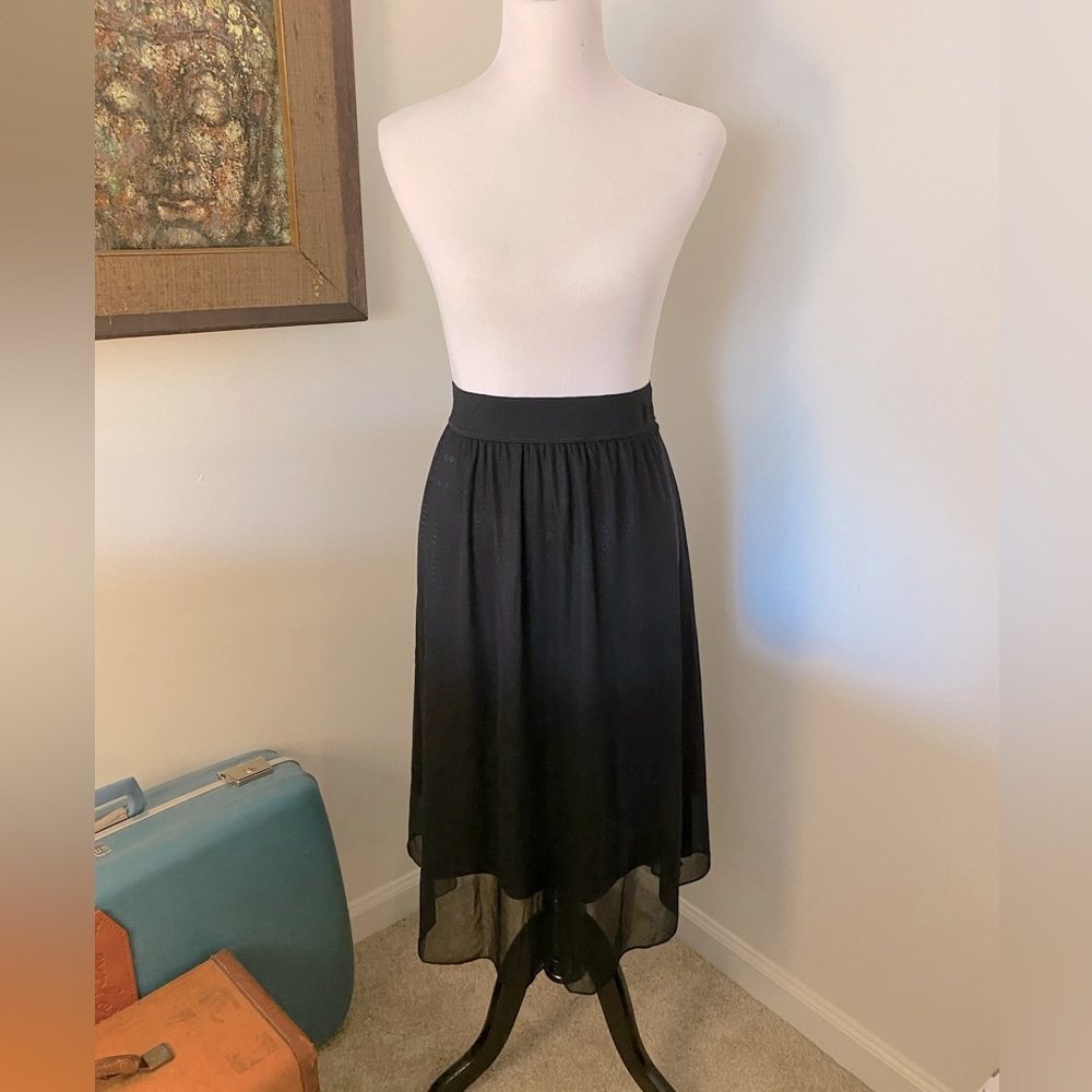 LuLaRoe, Lola Elegant Black Skirt w/ Chiffon Geometric Overlay, Sz L